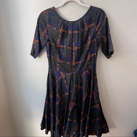 BODEN blue graphic design 3/4 sleeve knee length tea garden party dress womens 6 - Picture 4 of 8